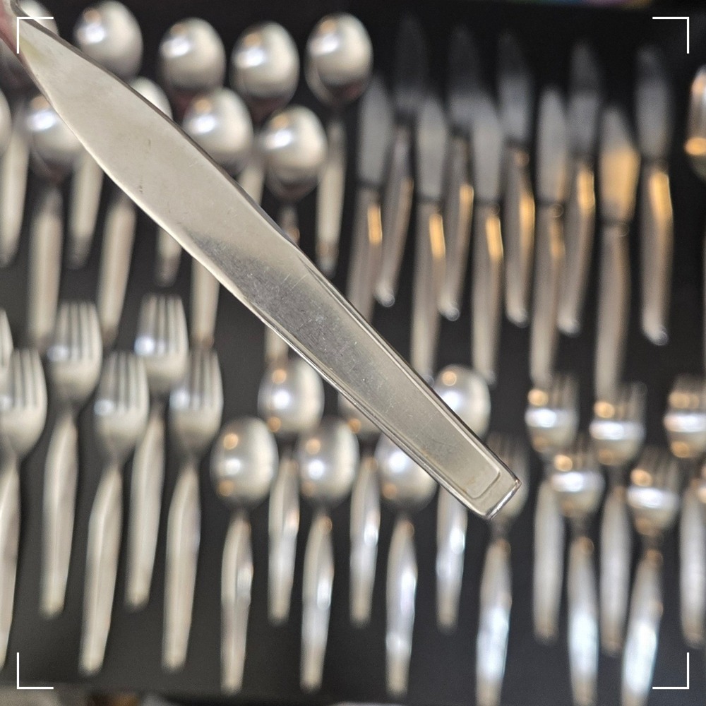 Noritake Fantasy Flatware Set 47pc Stainless Japan MCM Dinner Forks Spoons Satin